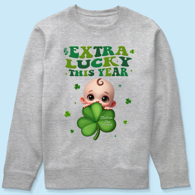 Extra Lucky This Year, St Patrick's Day Pregnancy Reveal Personalized Shirt, Pregnancy Announcement, Mom To Be