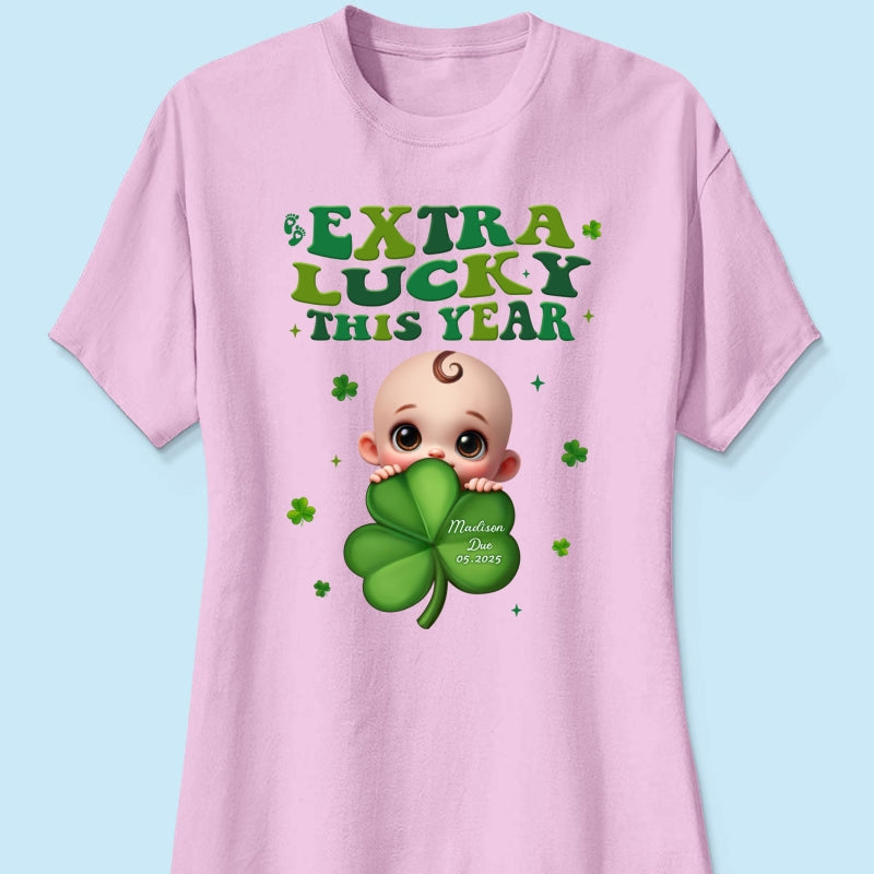 Extra Lucky This Year, St Patrick's Day Pregnancy Reveal Personalized Shirt, Pregnancy Announcement, Mom To Be