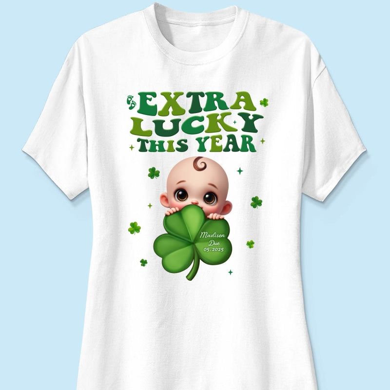 Extra Lucky This Year, St Patrick's Day Pregnancy Reveal Personalized Shirt, Pregnancy Announcement, Mom To Be
