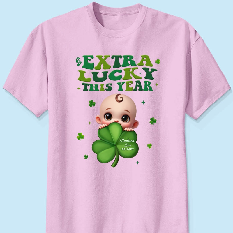 Extra Lucky This Year, St Patrick's Day Pregnancy Reveal Personalized Shirt, Pregnancy Announcement, Mom To Be