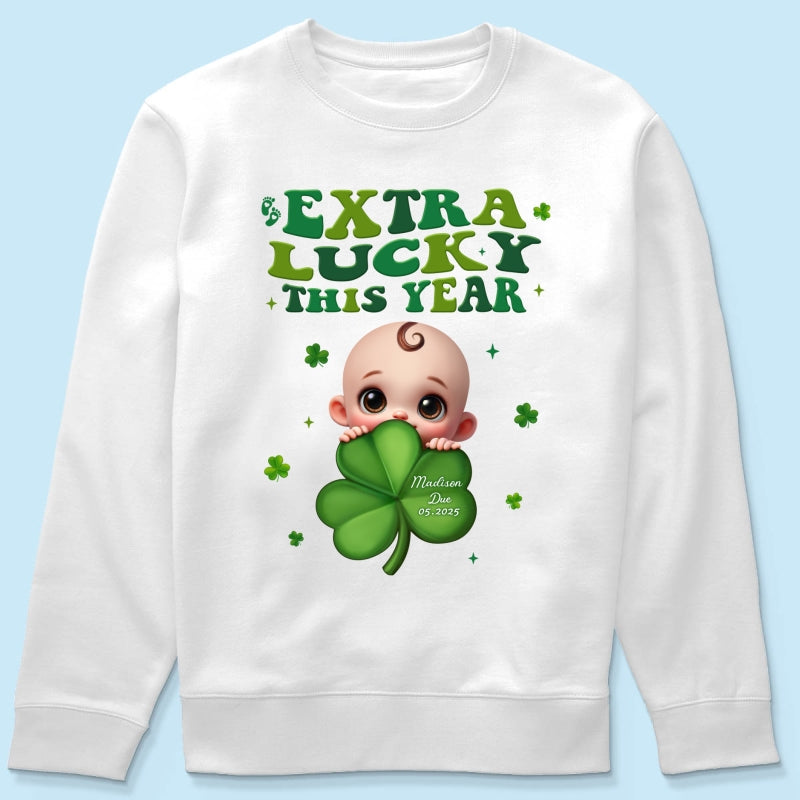Extra Lucky This Year, St Patrick's Day Pregnancy Reveal Personalized Shirt, Pregnancy Announcement, Mom To Be