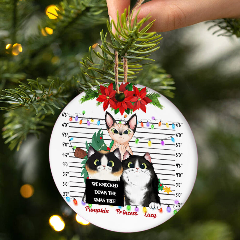 We Knocked Down - Gift For Cat Lovers - Personalized Custom Circle Ceramic Ornament