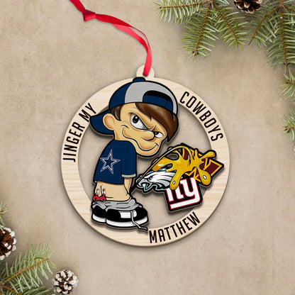 Personalized Name & Football Team - 2 Layers Wooden Jingle Bells Ornament - 411MCHNOR030