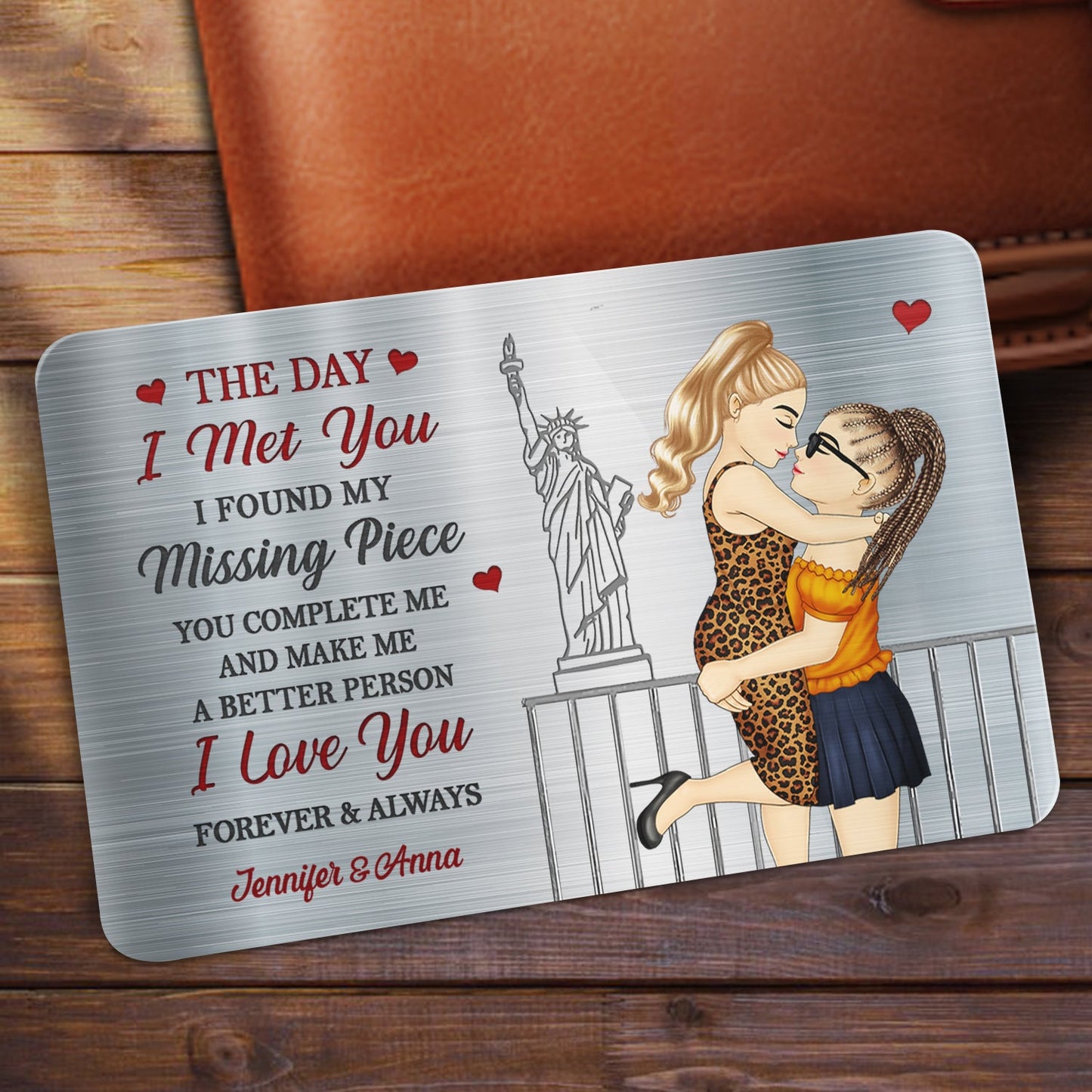 The Day I Met You I Found My Missing Piece - Anniversary Gift For Spouse, Lover, Couple - Personalized Aluminum Wallet Card