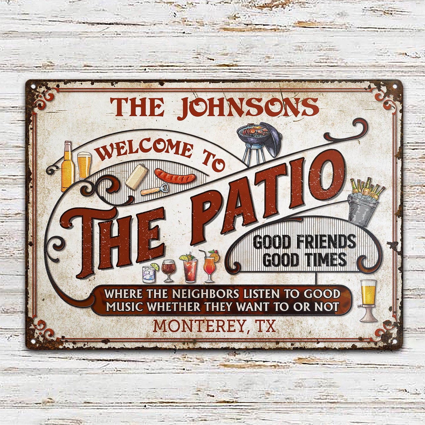 Personalized Patio Grilling Red Listen To The Good Music Customized Classic Metal Signs