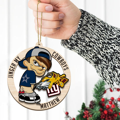 Personalized Name & Football Team - 2 Layers Wooden Jingle Bells Ornament - 411MCHNOR030