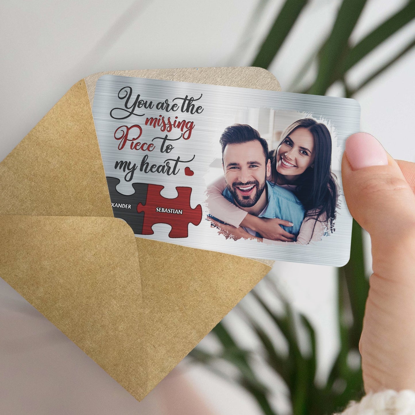 Custom Photo You Are My Missing Piece To My Heart - Anniversary Gift For Spouse, Lover, Couple - Personalized Aluminum Wallet Card