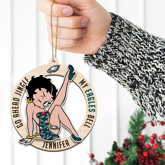 Personalized Name & Football Team x Betty Boop - 2 Layers Wooden Jingle Bells Ornament - 411MCHNOR031