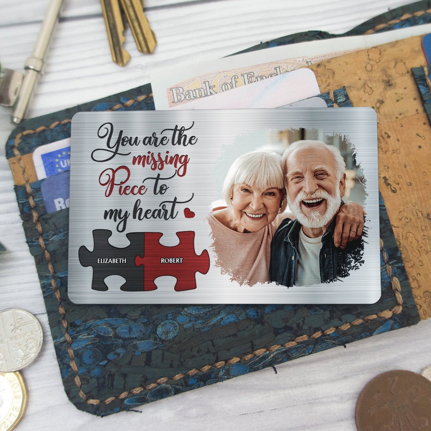 Custom Photo You Are My Missing Piece To My Heart - Anniversary Gift For Spouse, Lover, Couple - Personalized Aluminum Wallet Card