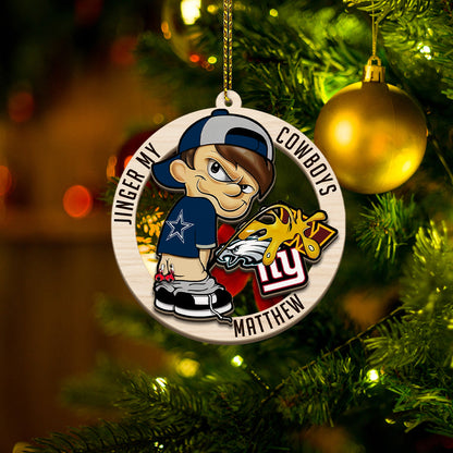 Personalized Name & Football Team - 2 Layers Wooden Jingle Bells Ornament - 411MCHNOR030