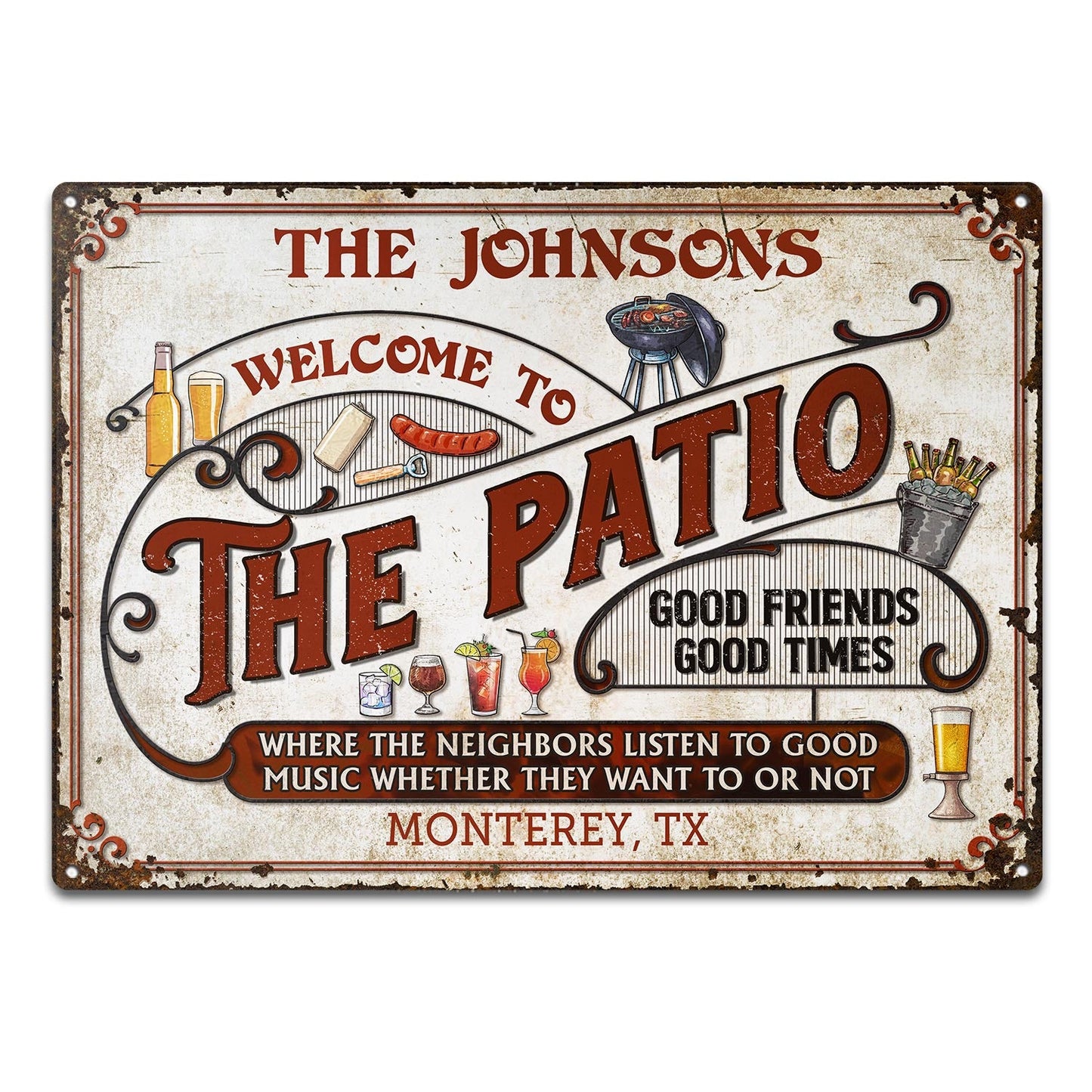 Personalized Patio Grilling Red Listen To The Good Music Customized Classic Metal Signs