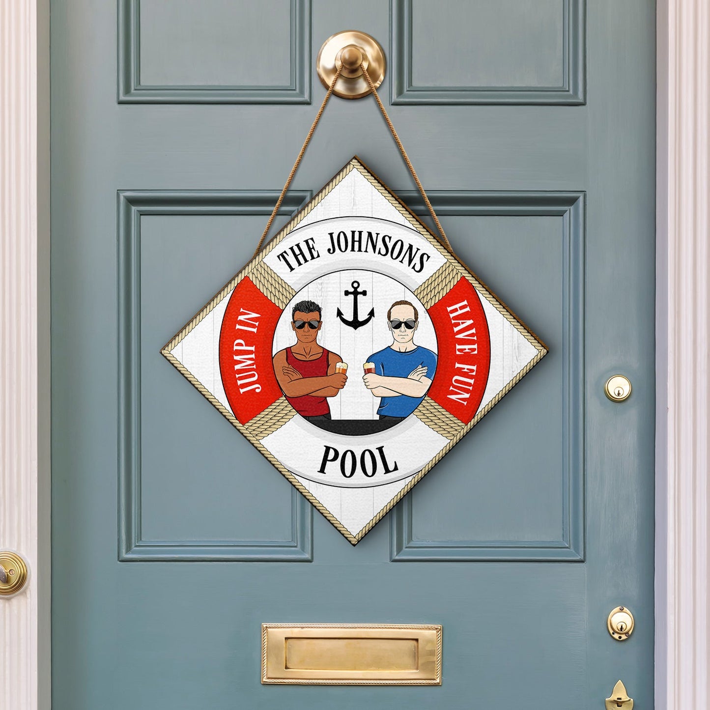 Jump In Have Fun - Swimming Pool Decoration For Couple - Personalized Custom Shaped Wood Sign