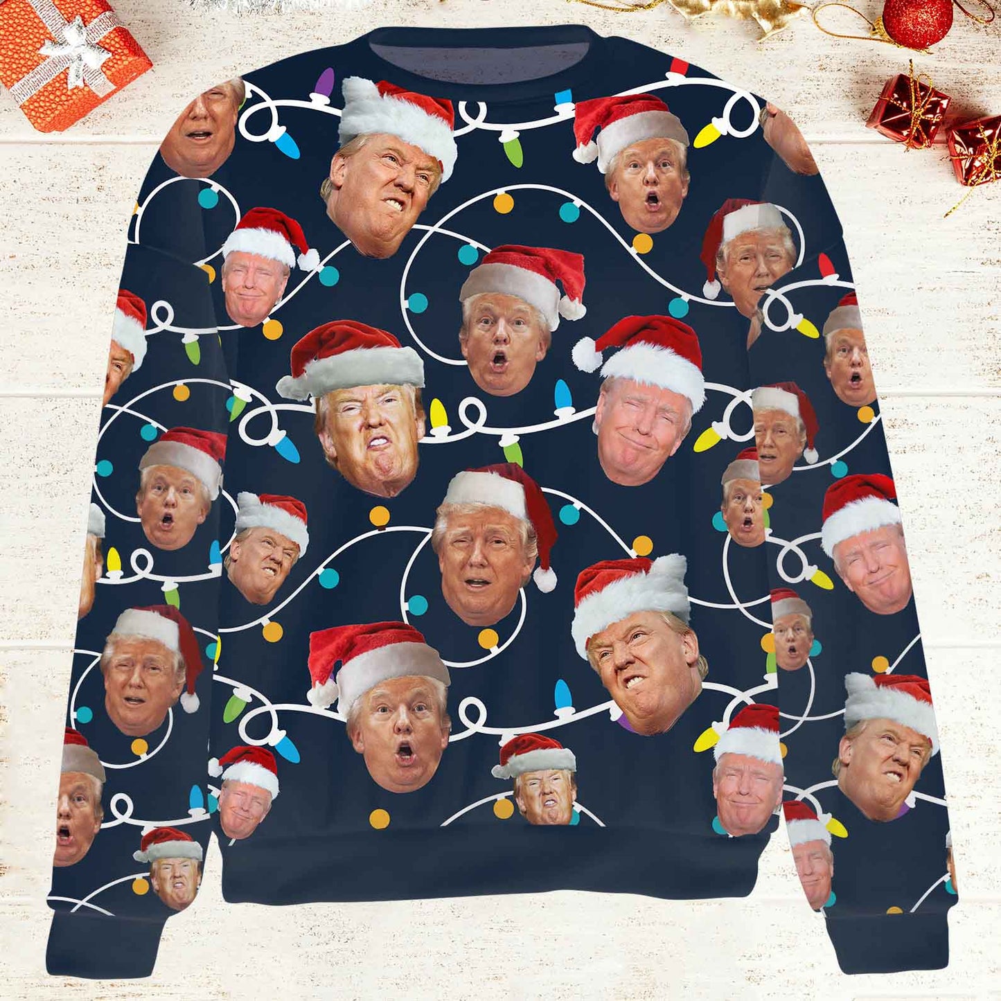 Funny Trump Face Ugly Sweatshirt, Trump 2024 Ugly Sweater, Trump Supporters Christmas All-Over-Printed Sweatshirt M1763 - GOP