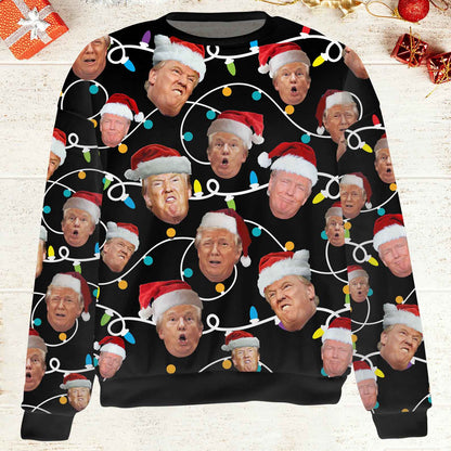 Funny Trump Face Ugly Sweatshirt, Trump 2024 Ugly Sweater, Trump Supporters Christmas All-Over-Printed Sweatshirt M1763 - GOP