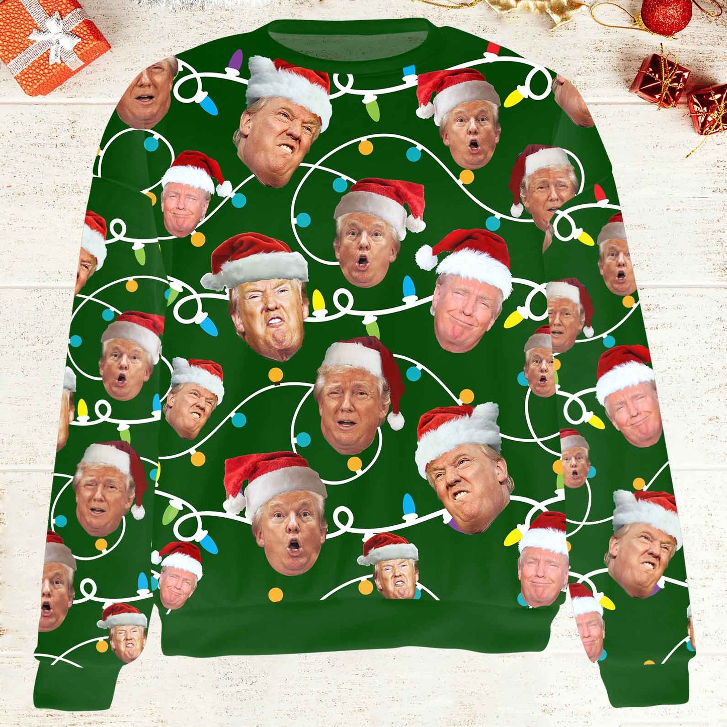 Funny Trump Face Ugly Sweatshirt, Trump 2024 Ugly Sweater, Trump Supporters Christmas All-Over-Printed Sweatshirt M1763 - GOP