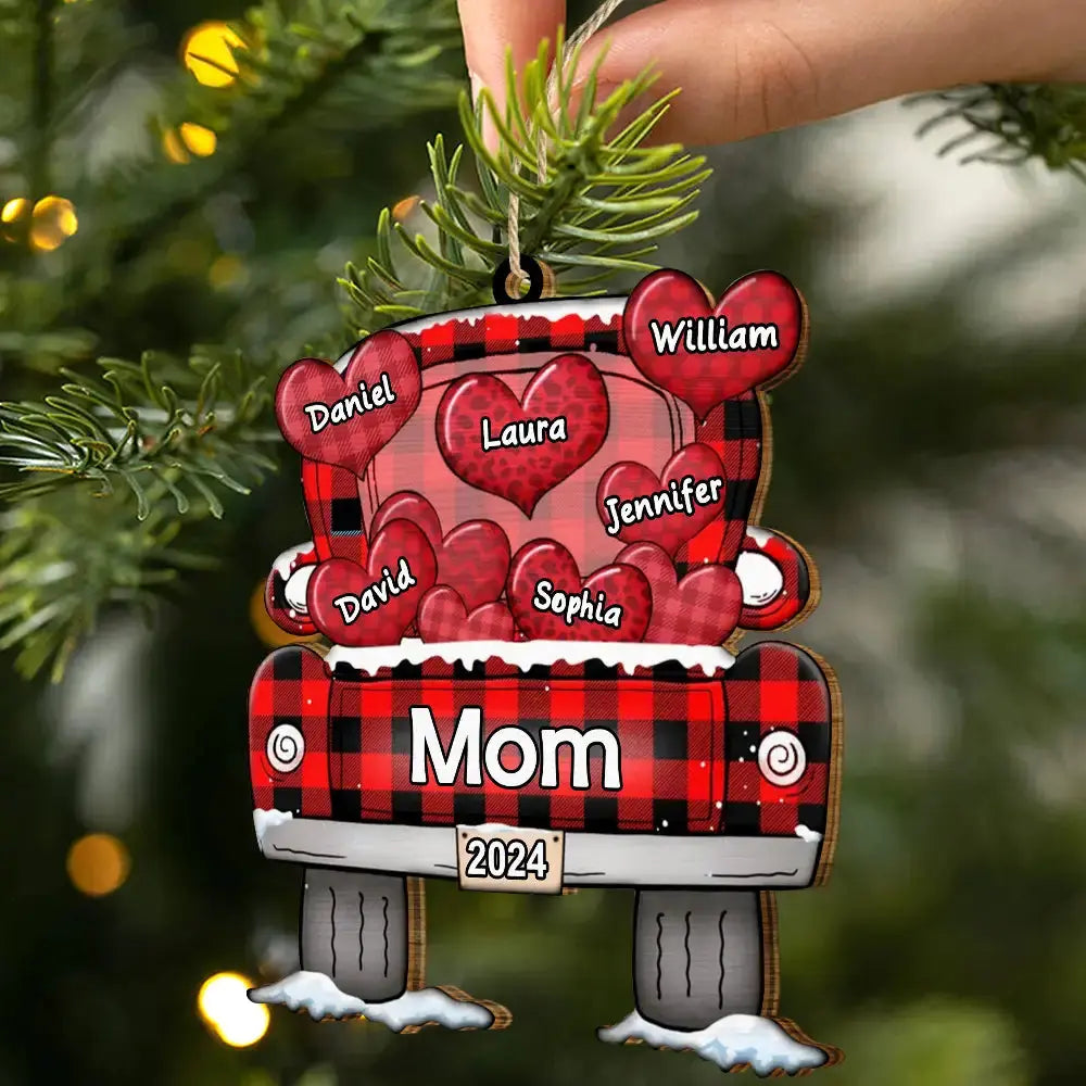 Mom Dad Grandma Grandpa Truck Loading Hearts - Personalized Wooden Cutout Ornament Ornament The Next Custom Gift