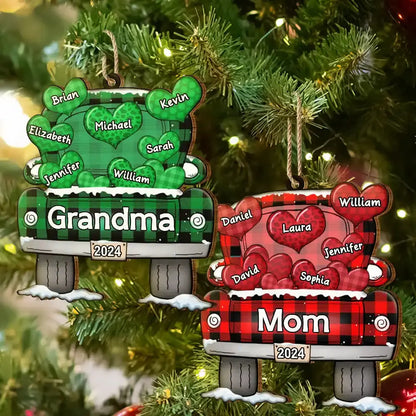 Mom Dad Grandma Grandpa Truck Loading Hearts - Personalized Wooden Cutout Ornament Ornament The Next Custom Gift