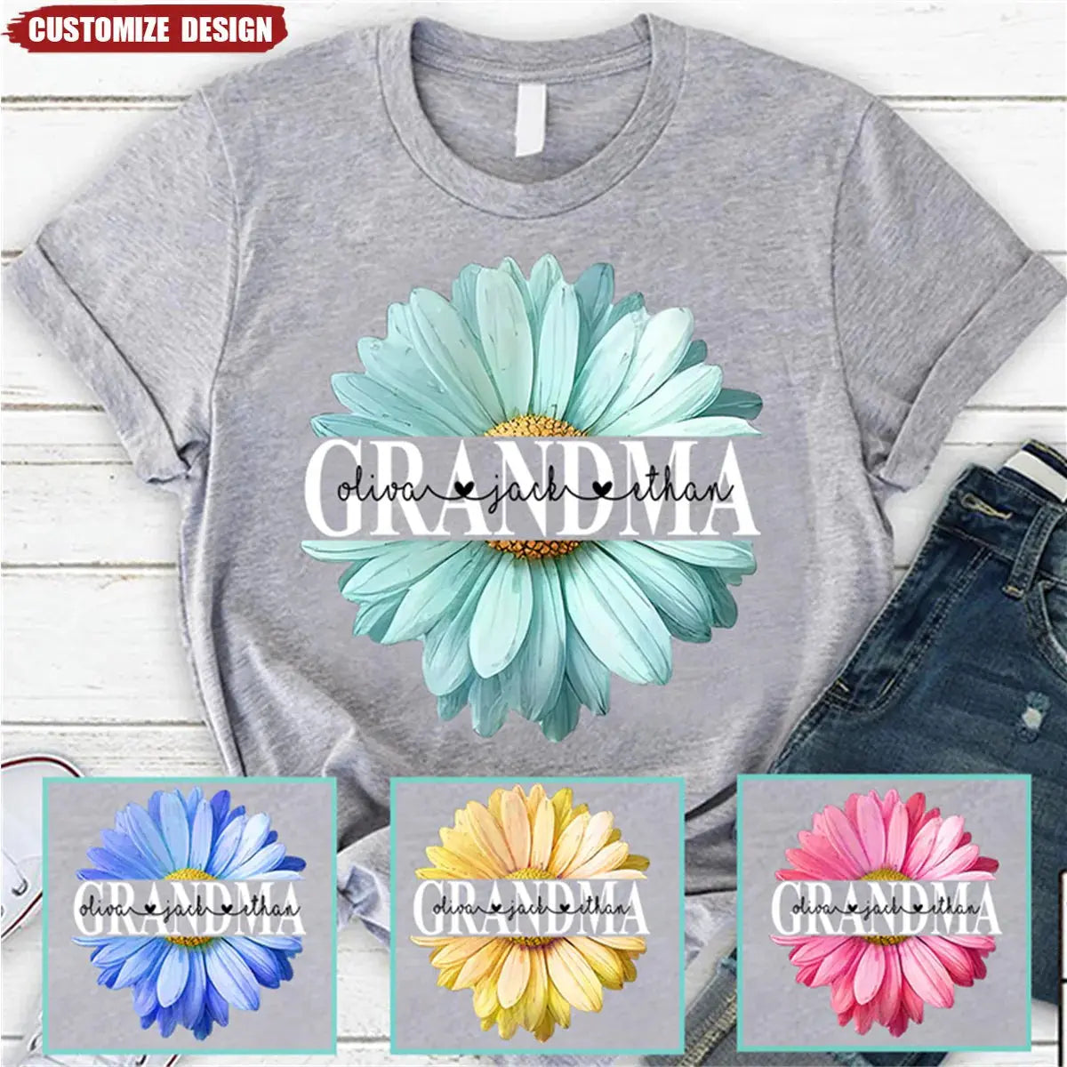 Mom Grandma Flower Daisy Color And Kids T-Shirt Shirts & Tops The Next Custom Gift