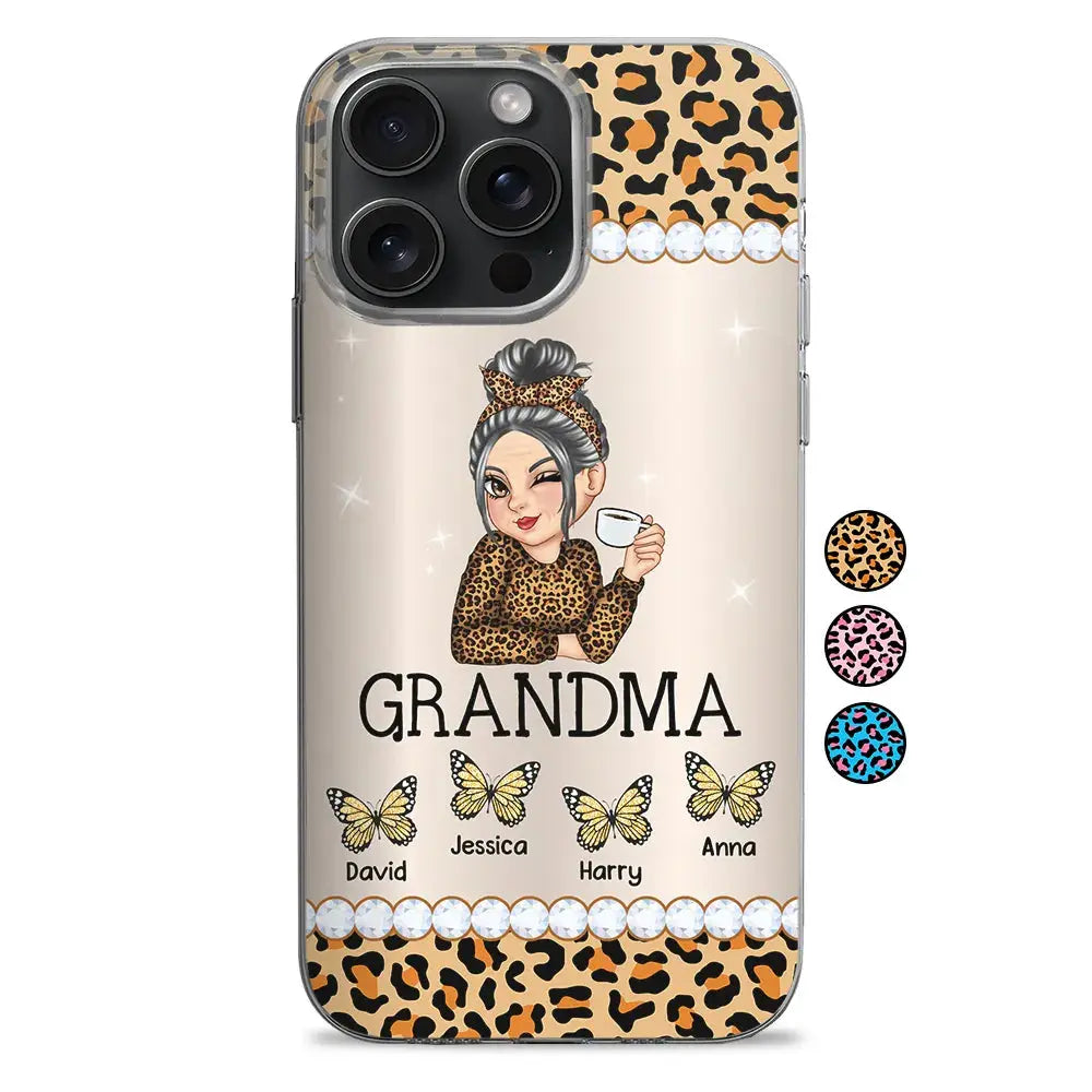 Mom Grandma Kids Butterflies Leopard Pattern - Personalized Clear Phone Case Phone Case The Next Custom Gift