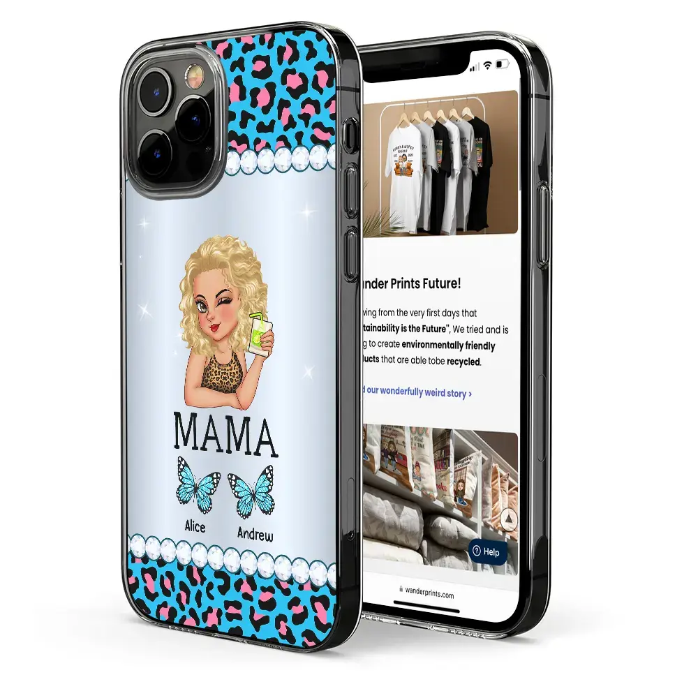 Mom Grandma Kids Butterflies Leopard Pattern - Personalized Clear Phone Case Phone Case The Next Custom Gift