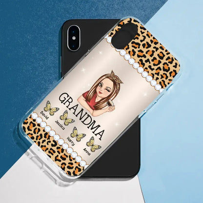 Mom Grandma Kids Butterflies Leopard Pattern - Personalized Clear Phone Case Phone Case The Next Custom Gift