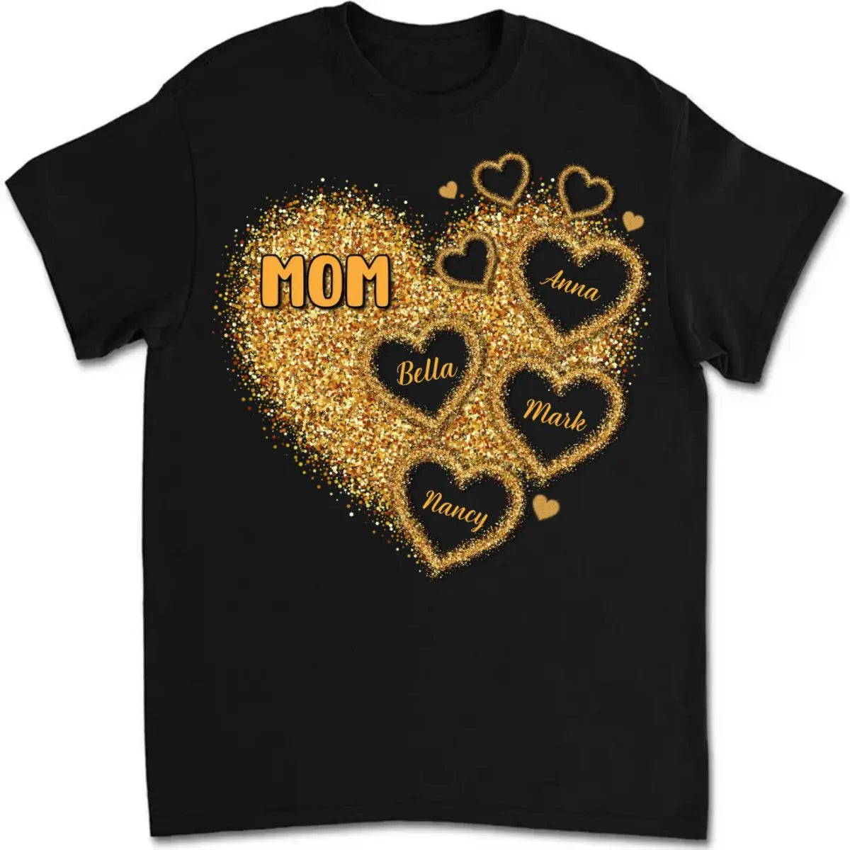 Mom - Grandma Mom Gold Glitter Heart - Personalized Unisex T-shirt T-shirt The Next Custom Gift