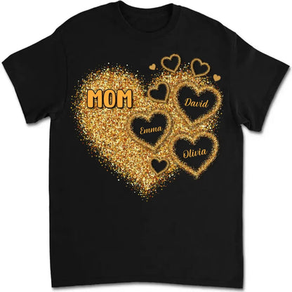 Mom - Grandma Mom Gold Glitter Heart - Personalized Unisex T-shirt T-shirt The Next Custom Gift