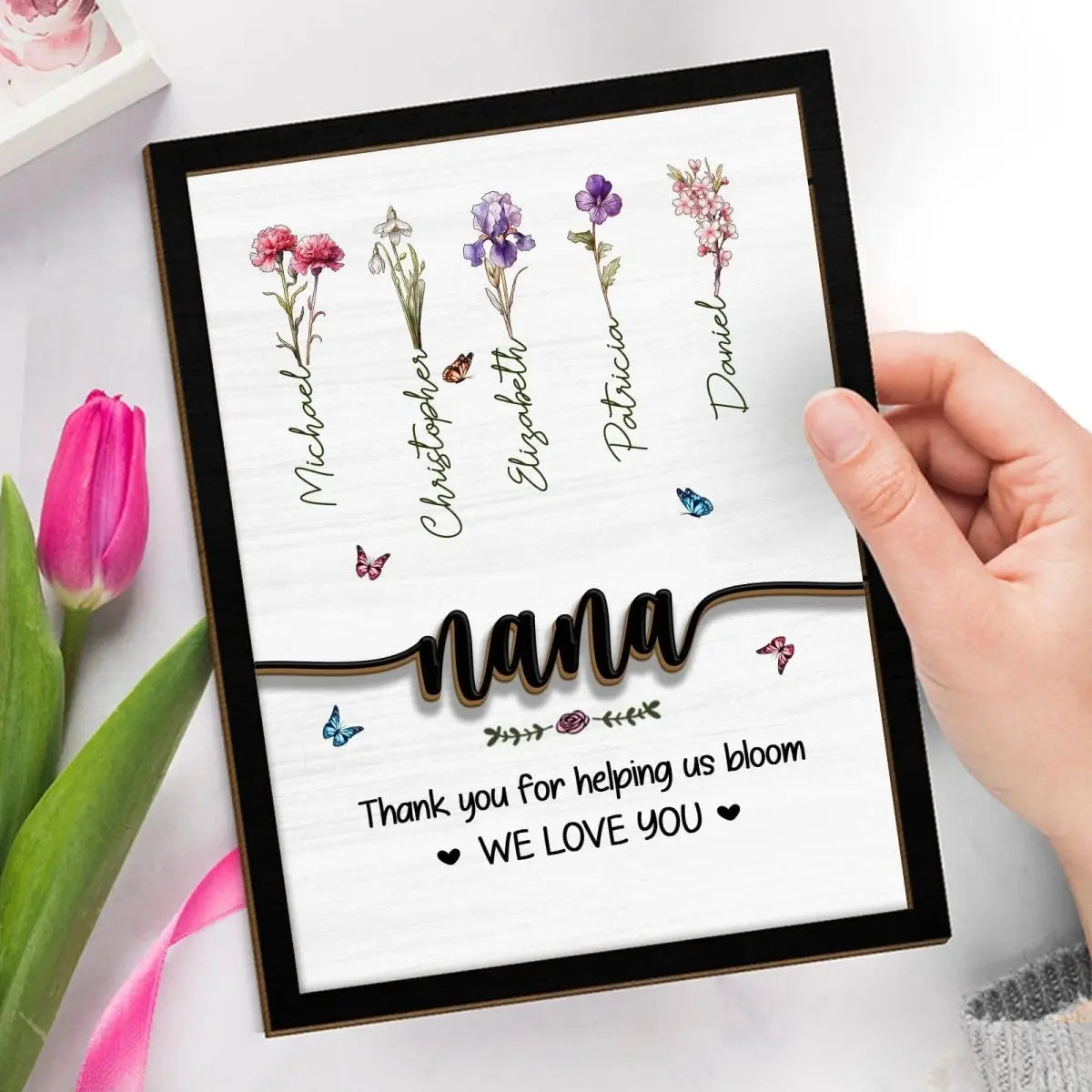 Mom - Thank You For Helping Us Bloom - Personalized Wooden Plaque With Stand (VT) Standing Wooden Plaque The Next Custom Gift