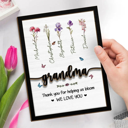 Mom - Thank You For Helping Us Bloom - Personalized Wooden Plaque With Stand (VT) Standing Wooden Plaque The Next Custom Gift