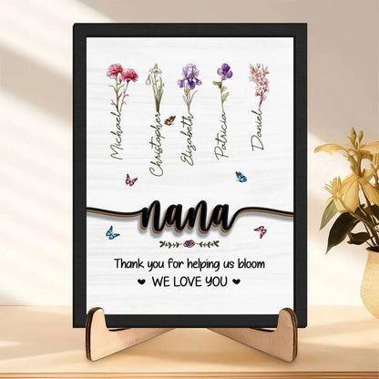 Mom - Thank You For Helping Us Bloom - Personalized Wooden Plaque With Stand (VT) Standing Wooden Plaque The Next Custom Gift