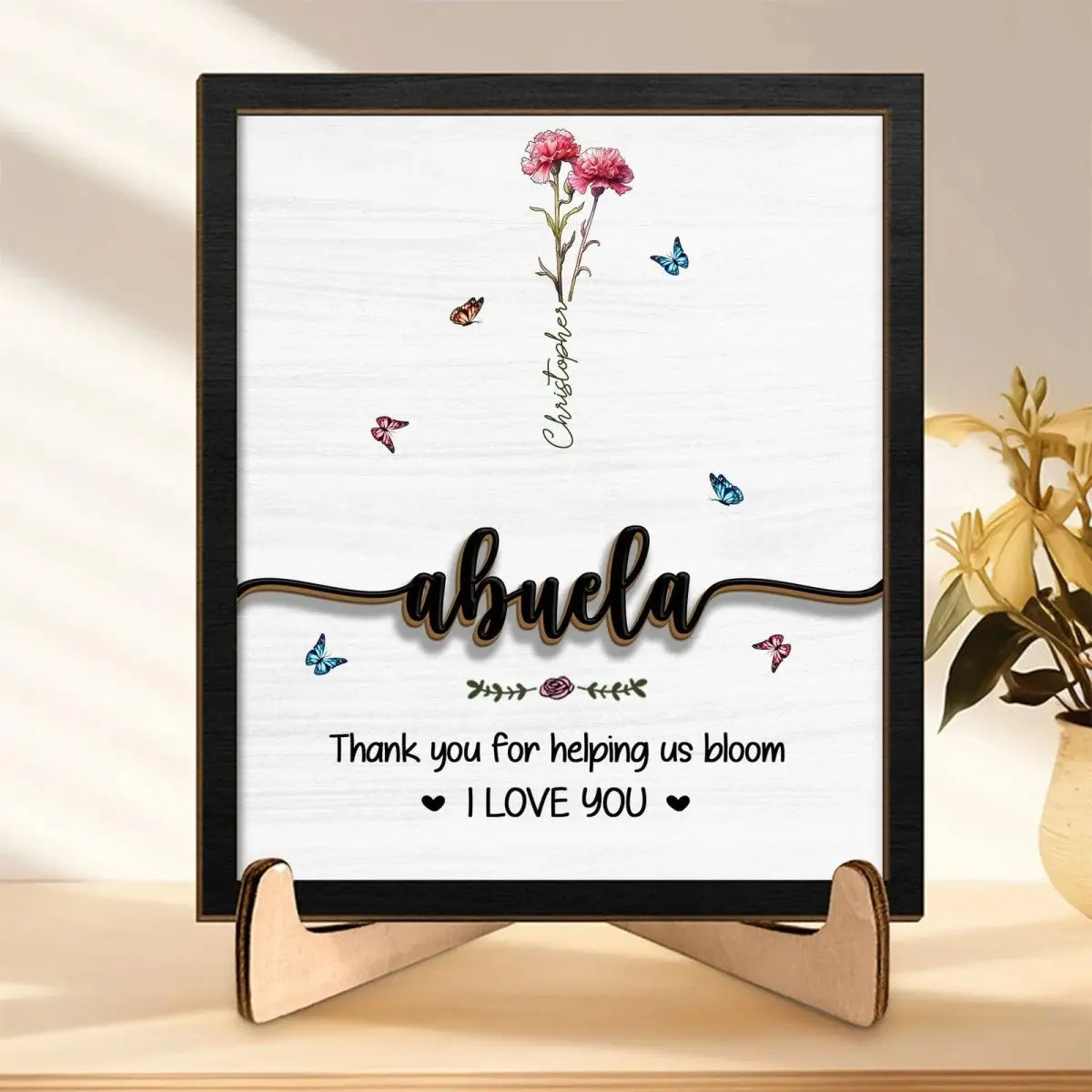 Mom - Thank You For Helping Us Bloom - Personalized Wooden Plaque With Stand (VT) Standing Wooden Plaque The Next Custom Gift