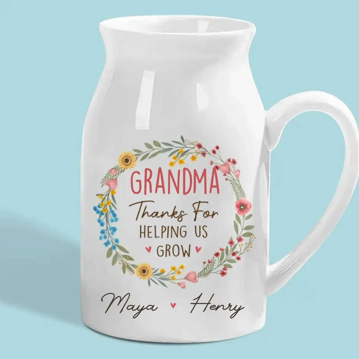 Grandma/ Mom - Thanks For Helping Us Grow - Family Personalized Custom Home Decor Flower Vase - The Next Custom Gift  