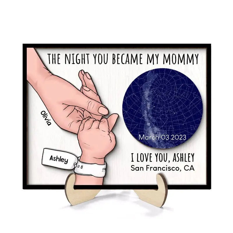 Mom - The Night You Became My Mommy Daddy Custom Star Map- Personalized 2 Layers Wooden Photo Plaque Wooden Plaque The Next Custom Gift