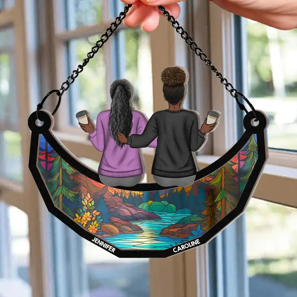 Mom & Children Sitting On The Moon - Personalized Window Hanging Suncatcher Ornament Hanging Suncatcher Ornament The Next Custom Gift