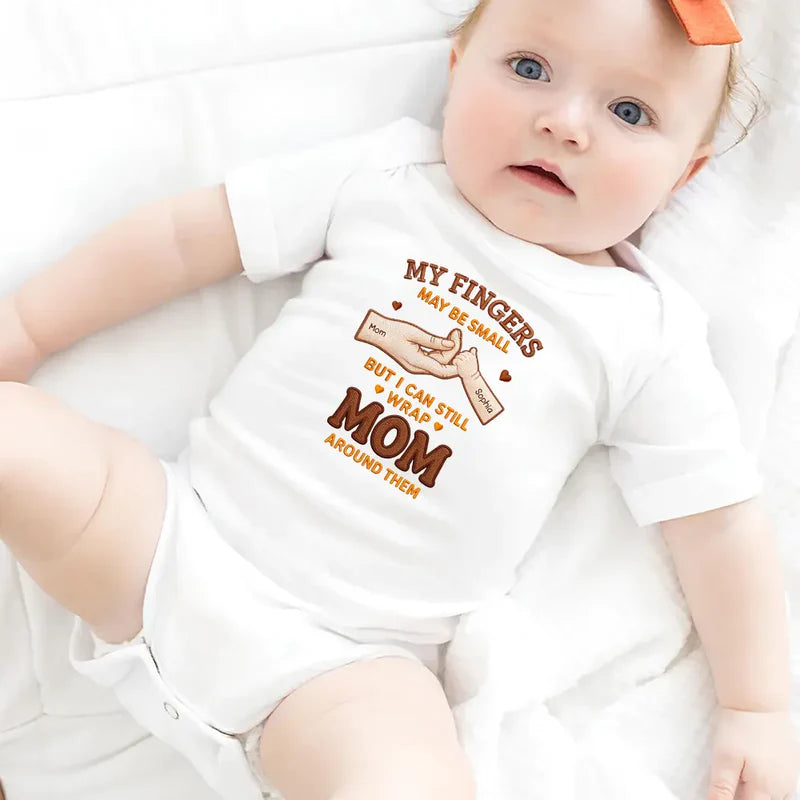 Mom Dad & Baby My Fingers May Be Small - Personalized Baby Onesie