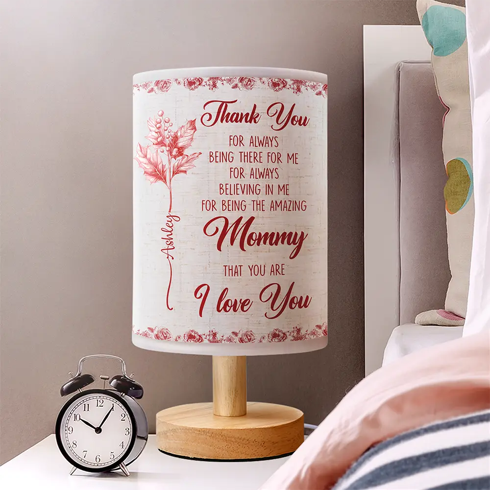 Mom I Love You Birth Flower Toile De Jouy - Personalized Fabric Lamp