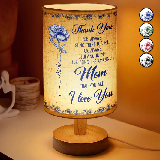 Mom I Love You Birth Flower Toile De Jouy - Personalized Fabric Lamp