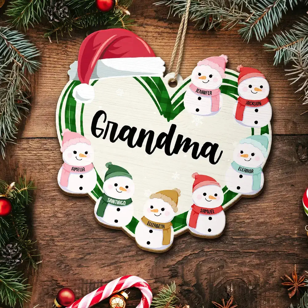 Mom's Grandma's Little Snowmen - Personalized Wooden Cutout Ornament ornament The Next Custom Gift