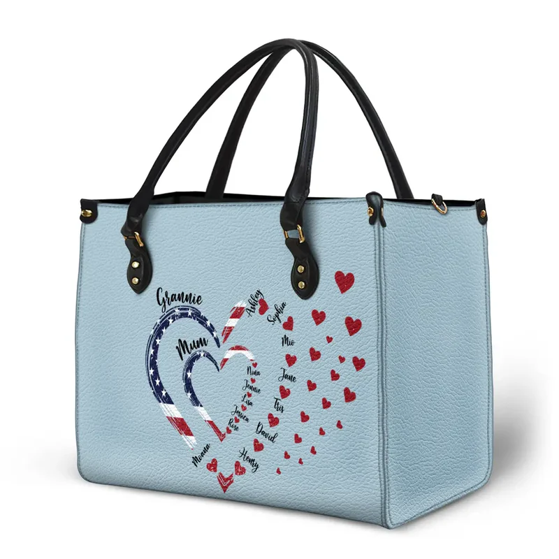 Mom's Grandma's Sweethearts Independence Day - Personalized Leather Bag