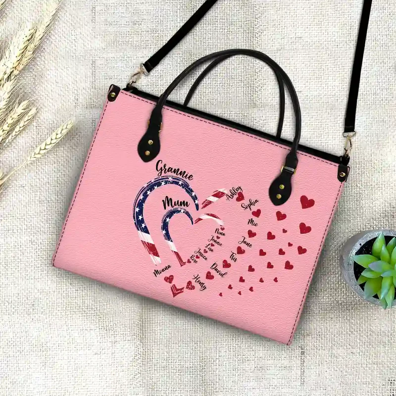 Mom's Grandma's Sweethearts Independence Day - Personalized Leather Bag