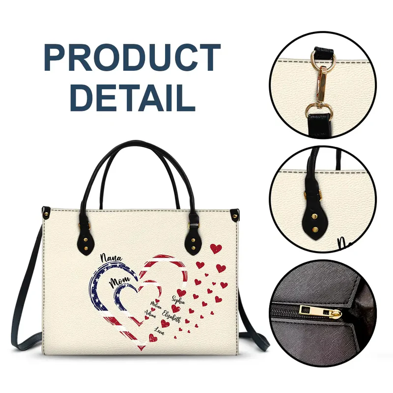 Mom's Grandma's Sweethearts Independence Day - Personalized Leather Bag
