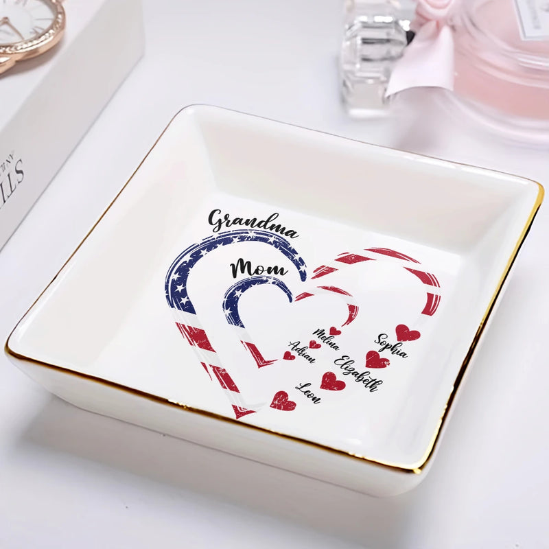 Mom's Grandma's Sweethearts Independence Day - Personalized Ring Dish