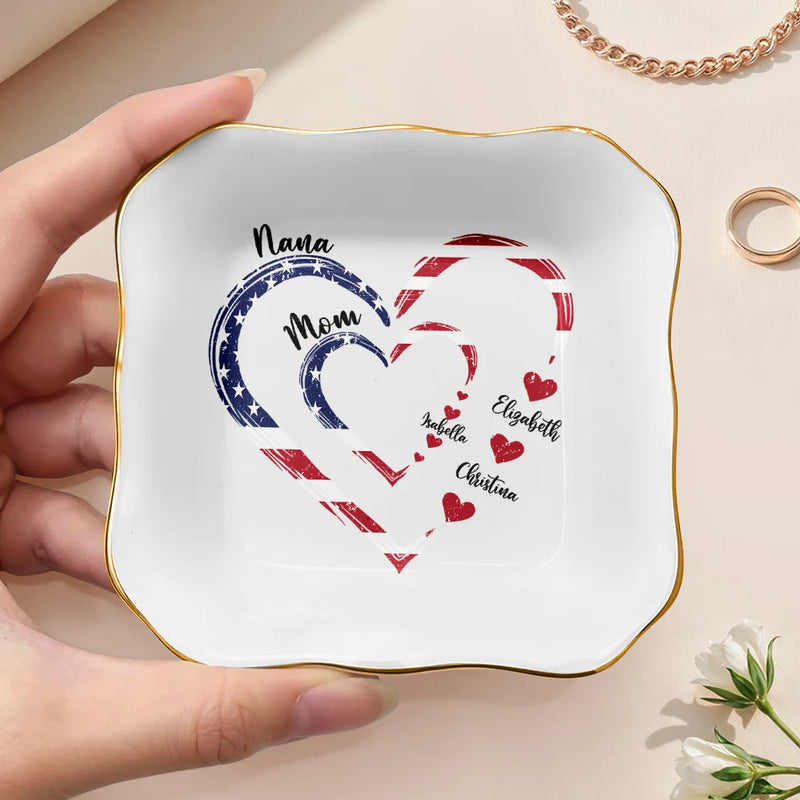 Mom's Grandma's Sweethearts Independence Day - Personalized Ring Dish