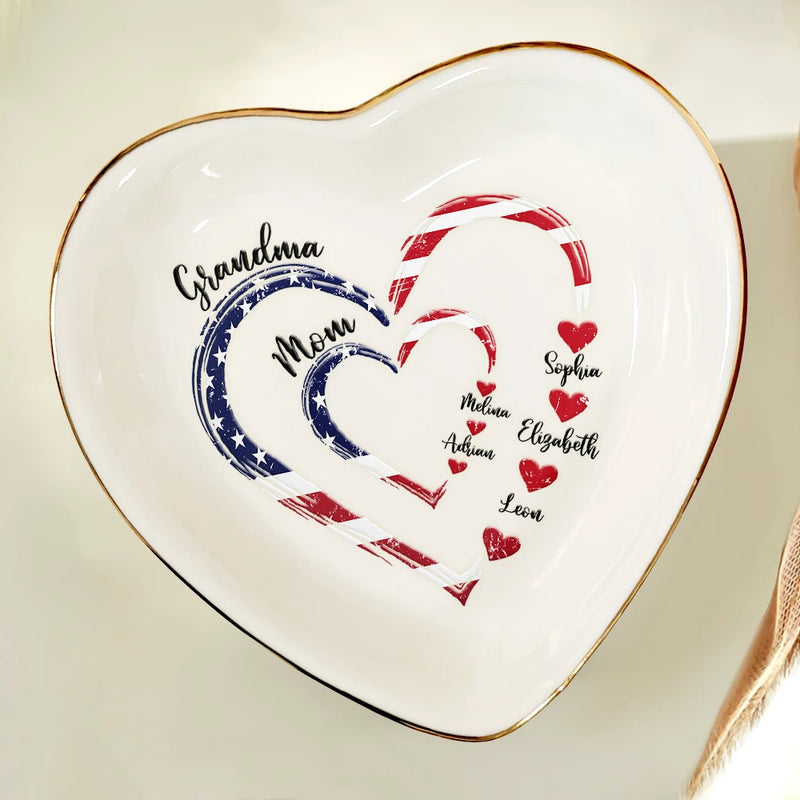 Mom's Grandma's Sweethearts Independence Day - Personalized Ring Dish