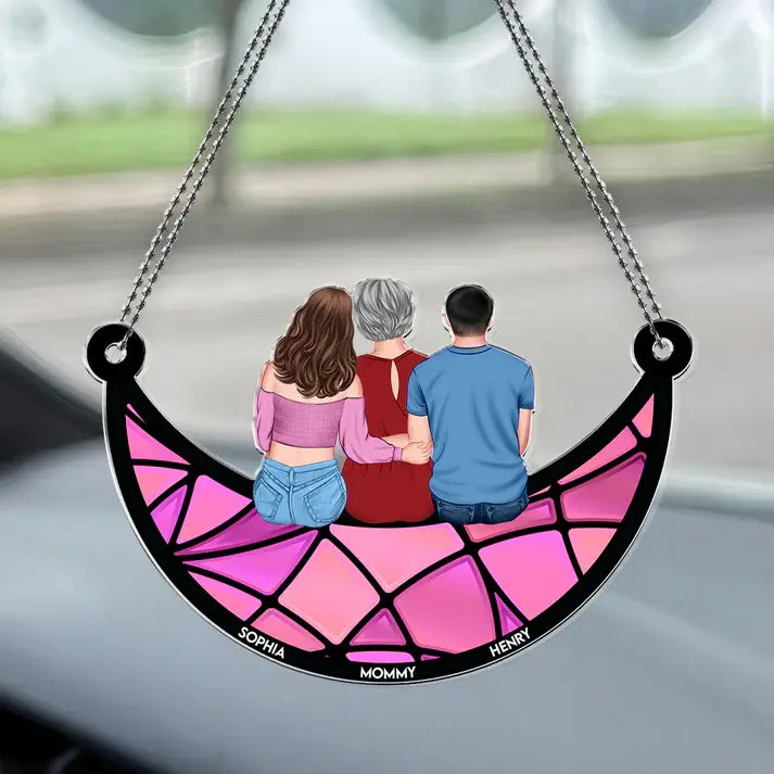 Mommy & Children On The Moon - Personalized Car Ornament Hanging Suncatcher Ornament The Next Custom Gift