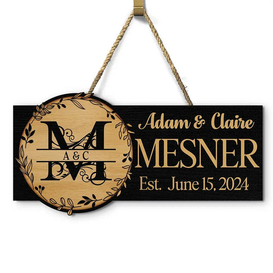 Monogram Wedding Gift Happily Married - Personalized Custom Shaped Wood Sign Wood Sign The Next Custom Gift