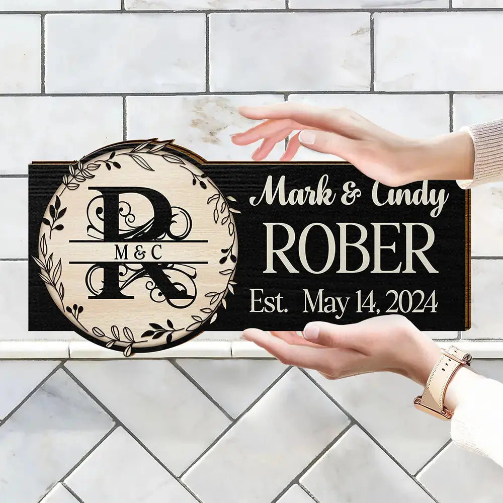 Monogram Wedding Gift Happily Married - Personalized Custom Shaped Wood Sign Wood Sign The Next Custom Gift