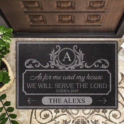 Monogram We Will Serve The Lord - Personalized Doormat