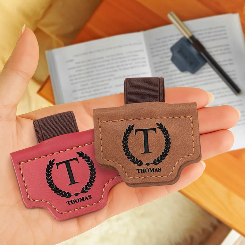 Monogram Name Simple Keepsake - Personalized Engraved Magnetic Leather Pen Clip
