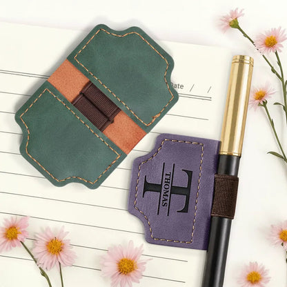 Monogram Name Simple Keepsake - Personalized Engraved Magnetic Leather Pen Clip